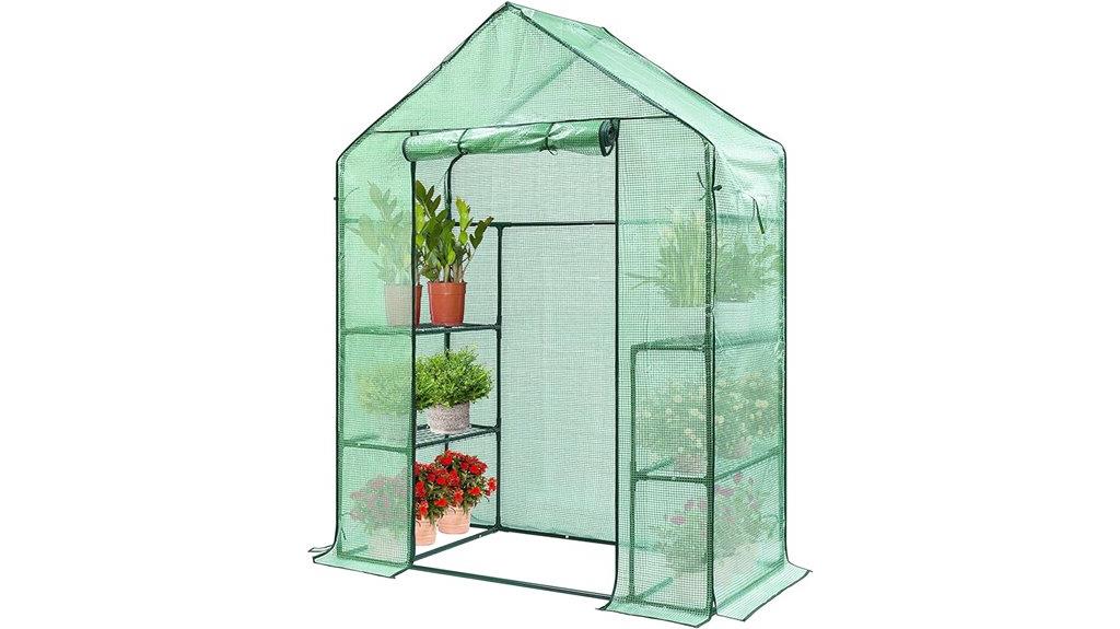 compact greenhouse with shelves