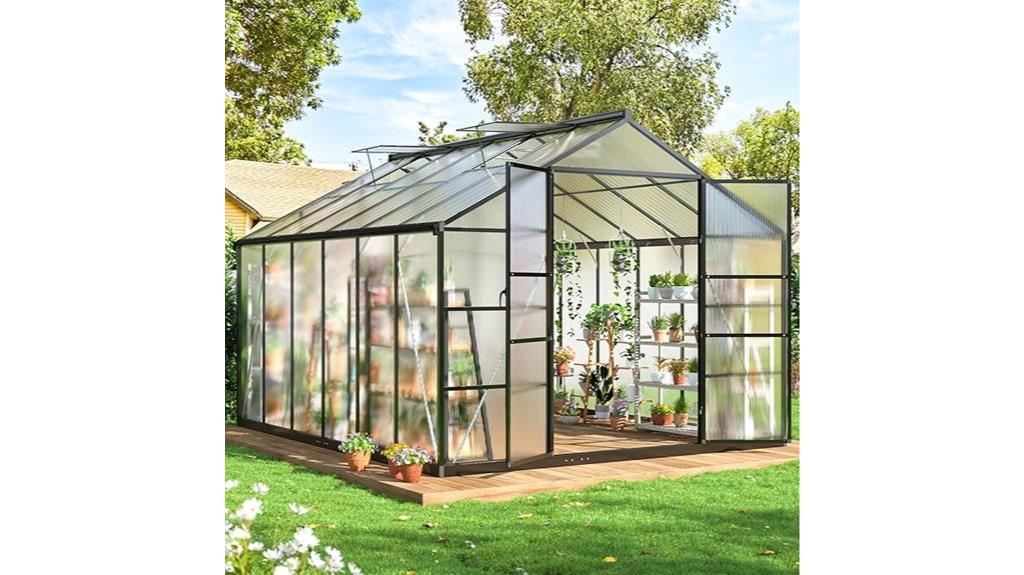 spacious aluminum greenhouse structure