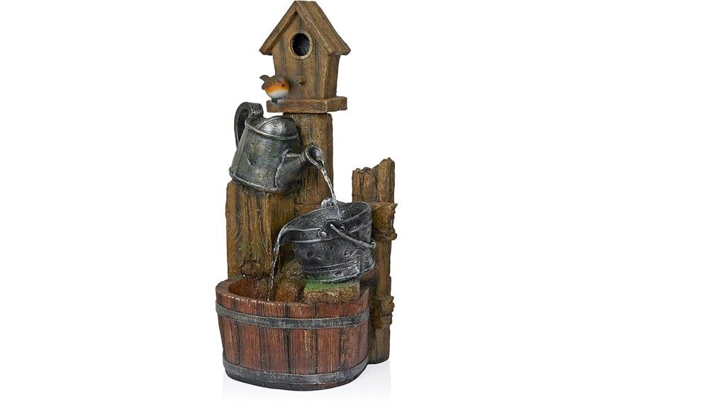 watering can birdhouse fountain
