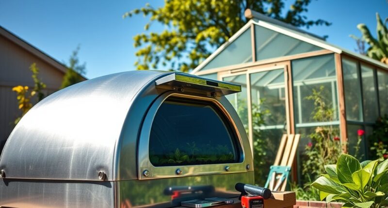 solar oven next to greenhouse