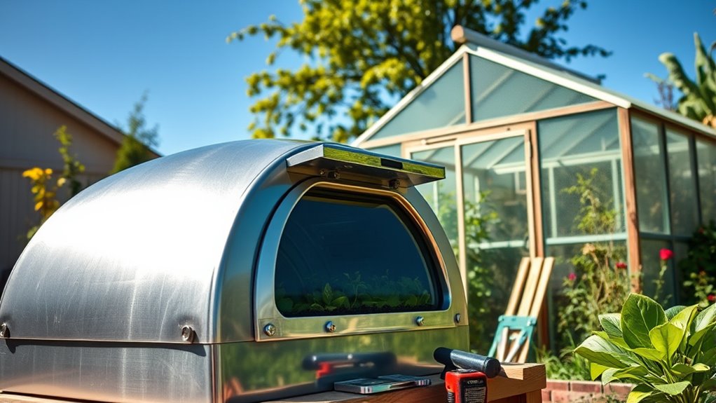 solar oven next to greenhouse