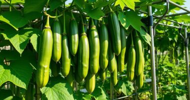training cucumbers on trellis