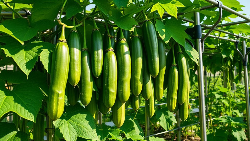 training cucumbers on trellis