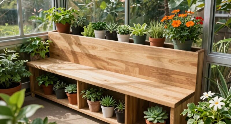 compact greenhouse storage bench