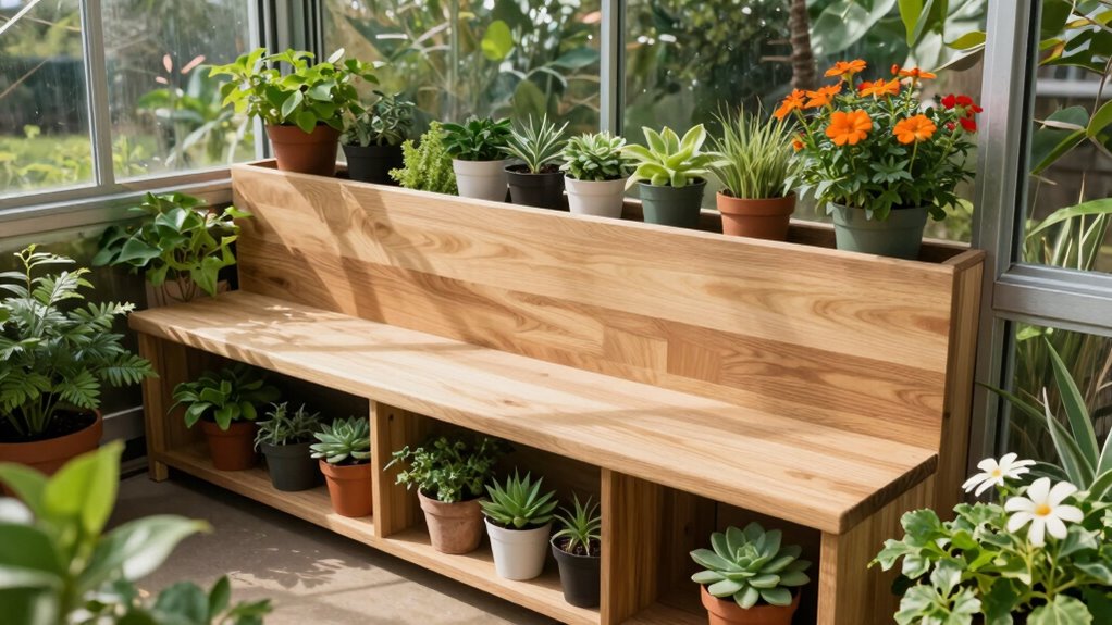 compact greenhouse storage bench