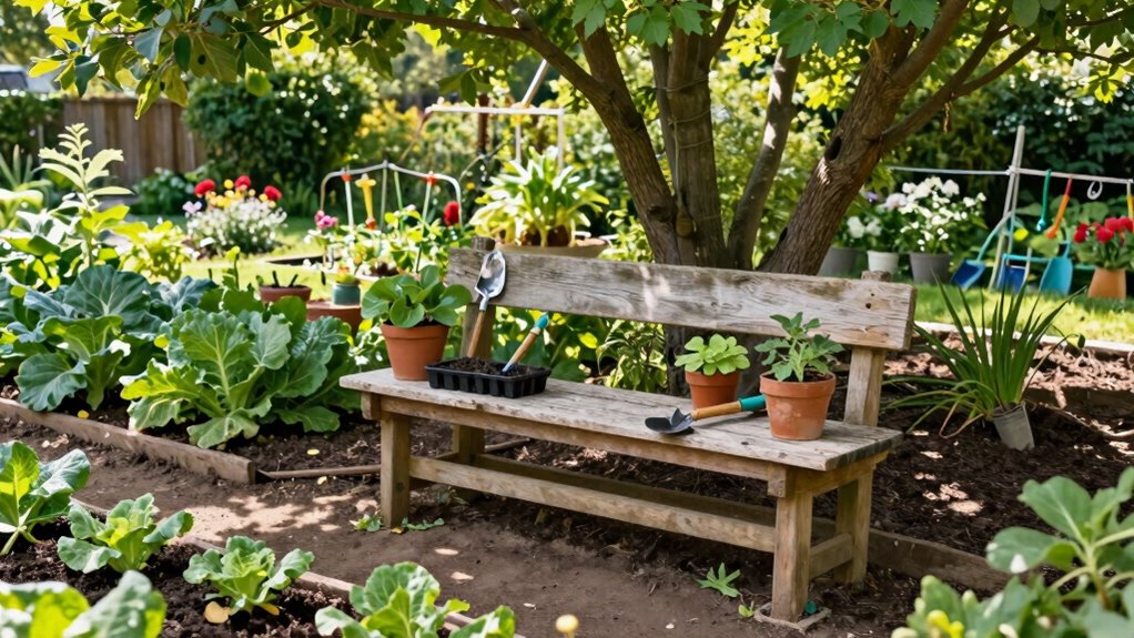 place bench near garden