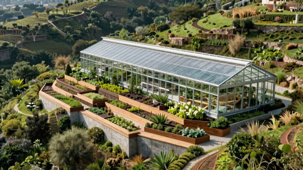 slope adapted eco friendly greenhouse