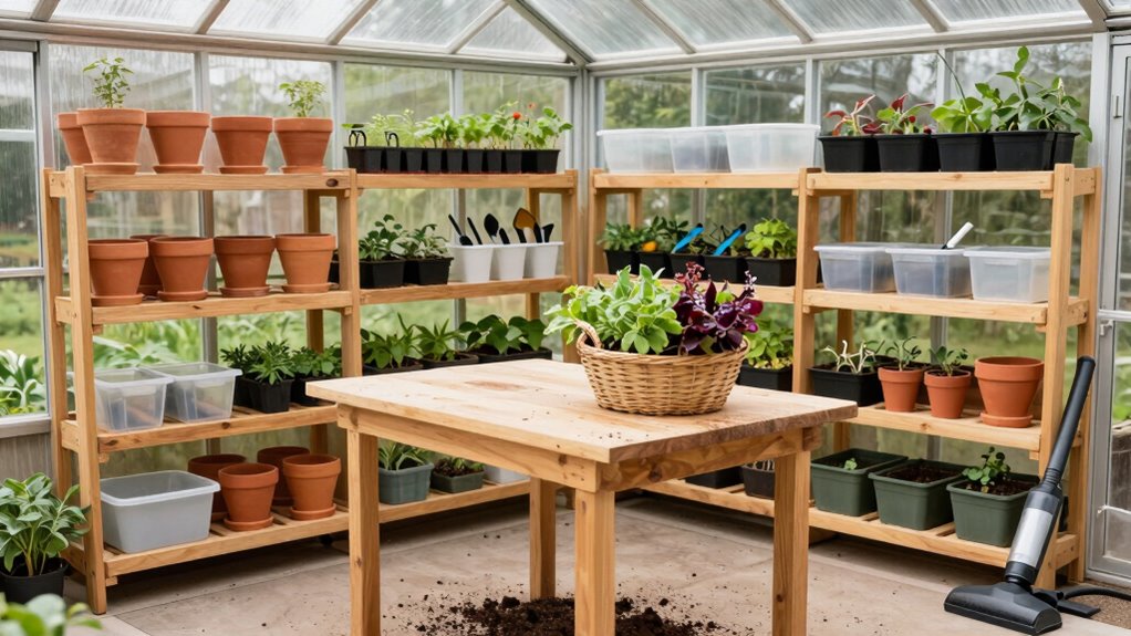 clean organized greenhouse workspace