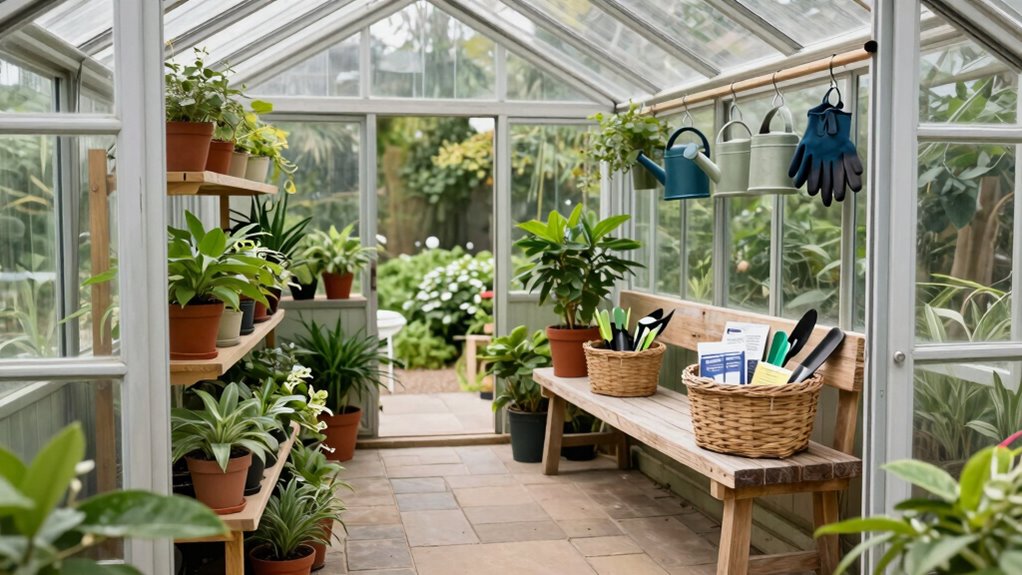 organized illuminated greenhouse entrance