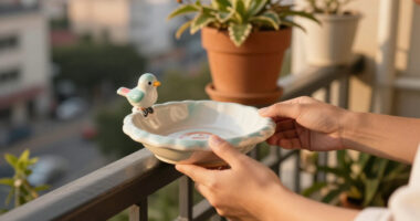 Want A Bird Bath, But Only Have A Small Balcony? These Cute Clip-On Options Fit Over A Railing & Work With Any Budget