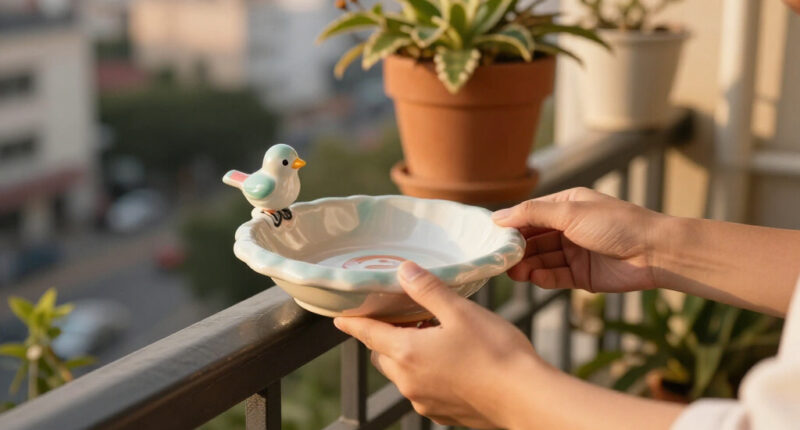 Want A Bird Bath, But Only Have A Small Balcony? These Cute Clip-On Options Fit Over A Railing & Work With Any Budget